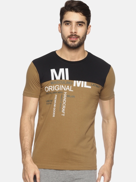 

Masculino Latino Men Khaki & Black Printed Round Neck T-shirt