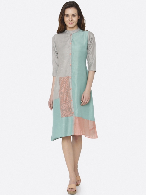 

RAISIN Women Sea Green & Grey Fit and Flare Dress