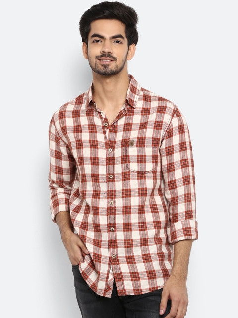 

Mufti Men White & Maroon Slim Fit Checked Casual Shirt
