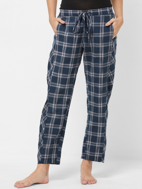 

Mystere Paris Women Navy Blue Checked Lounge Pants G391B