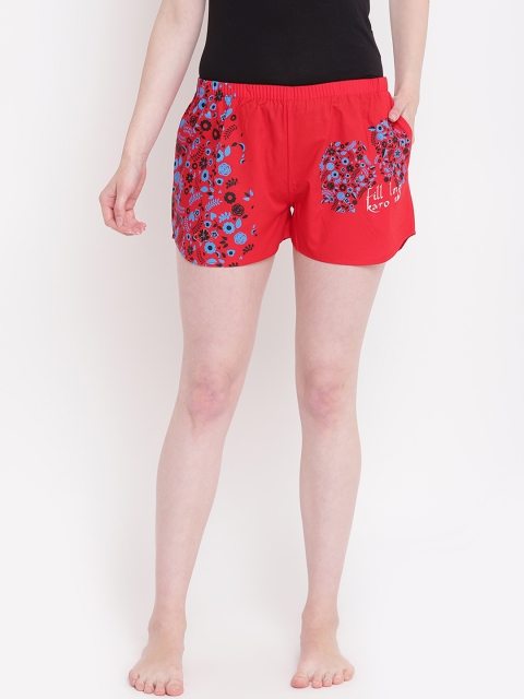 

La Intimo Women Red & Blue Printed Lounge Shorts BOLIF007RD0