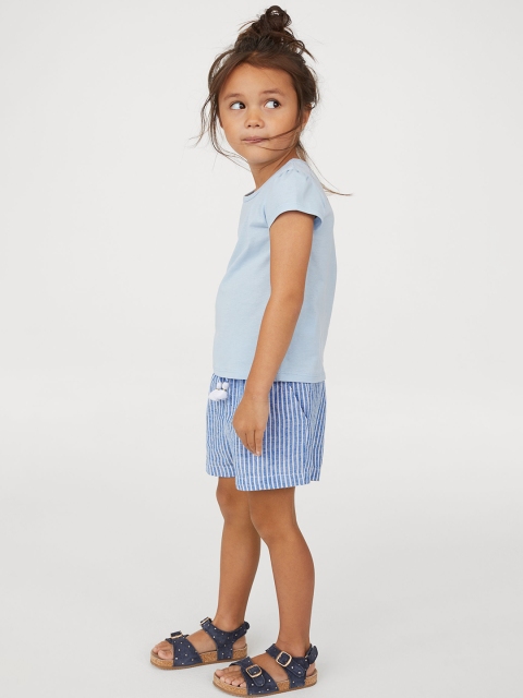 

H&M Girls White & Blue Striped Linen-blend shorts