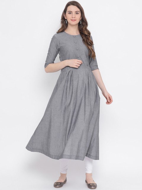 

Indian Virasat Women Grey Solid A-Line Kurta