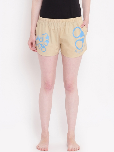 

La Intimo Women Beige & Blue Printed Lounge Shorts BOLIF005FN0