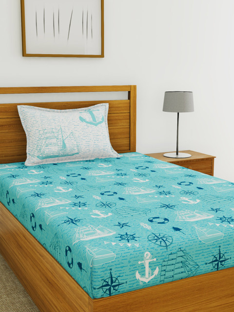 

BIANCA Blue Abstract 144 TC Cotton 1 Single Bedsheet with 1 Pillow Cover