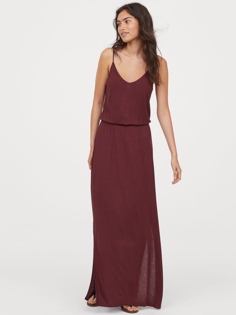 

H&M Women Maroon Solid V-Neck Jersey Dress, Red