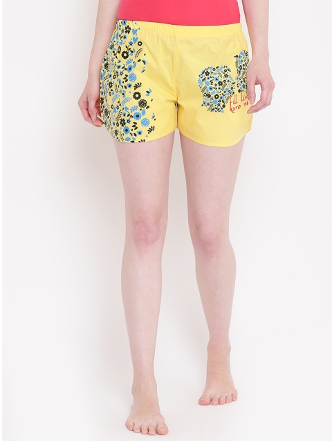 

La Intimo Women Yellow & Black Printed Lounge Shorts BOLIF007YW0