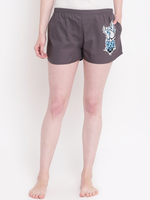 

La Intimo Women Charcoal Grey Printed Lounge Shorts BOLIF006GY0