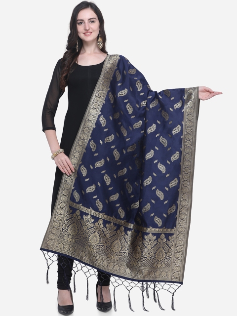 

Satrani Navy Blue Woven Design Dupatta
