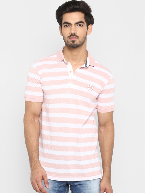 

Mufti Men White Striped Polo Collar T-shirt
