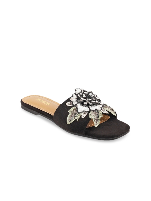 

Mochi Women Black Woven Design Open Toe Flats