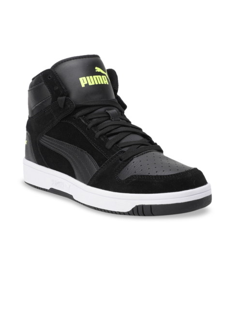 

Puma Unisex Black Perforations Suede Mid-Top Rebound Layup SD Sneakers