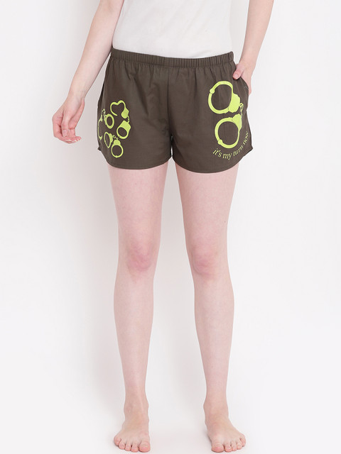 

La Intimo Women Olive Brown & Yellow Printed Lounge Shorts BOLIF005OV0