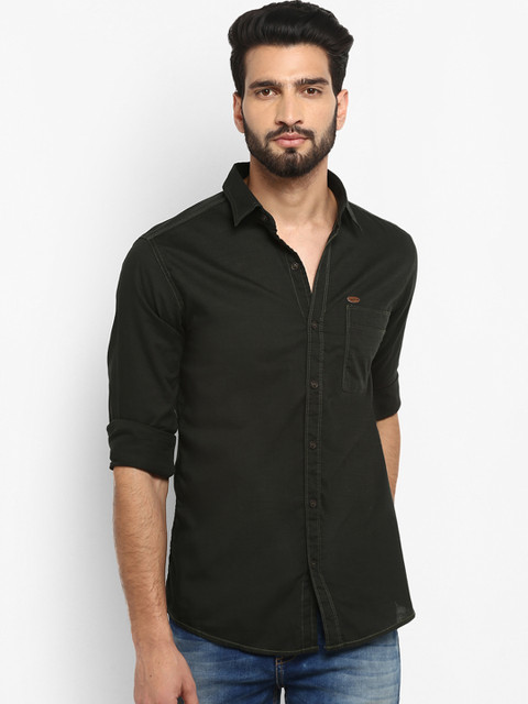 

Mufti Men Green Slim Fit Solid Casual Shirt