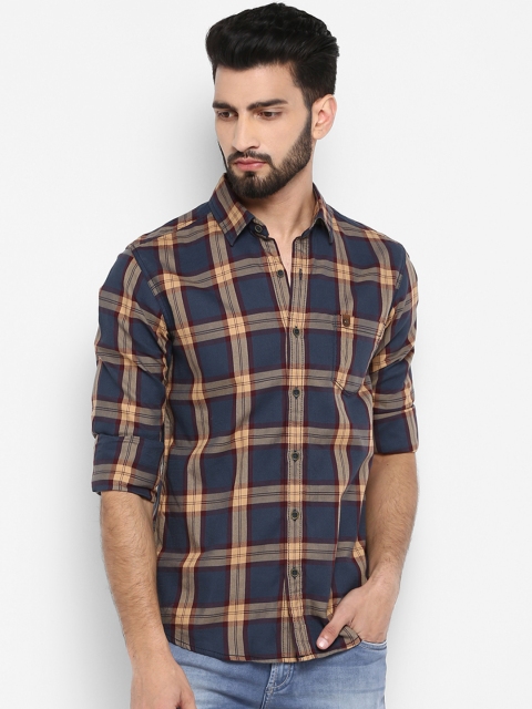 

Mufti Men Grey & Orange Slim Fit Checked Casual Shirt