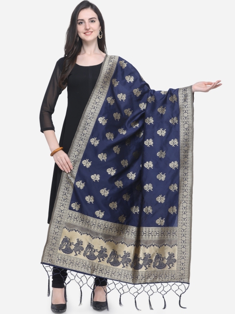 

Satrani Navy Blue Woven Design Dupatta