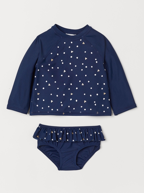 

H&M Girls Navy Blue Printed Swim Set With UPF 50