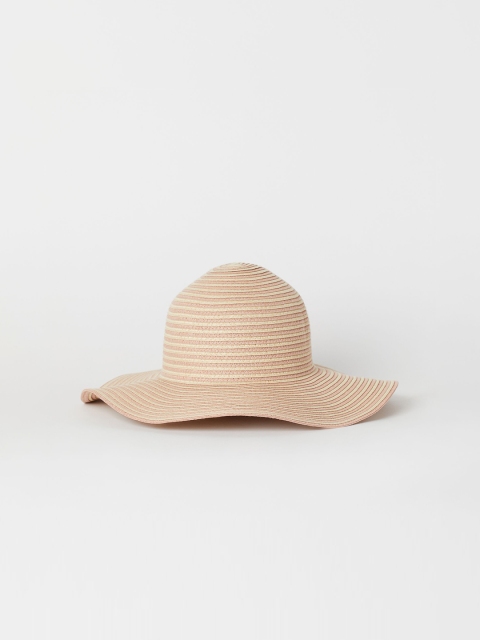 

H&M Women Pink and Beige Textured Straw Hat