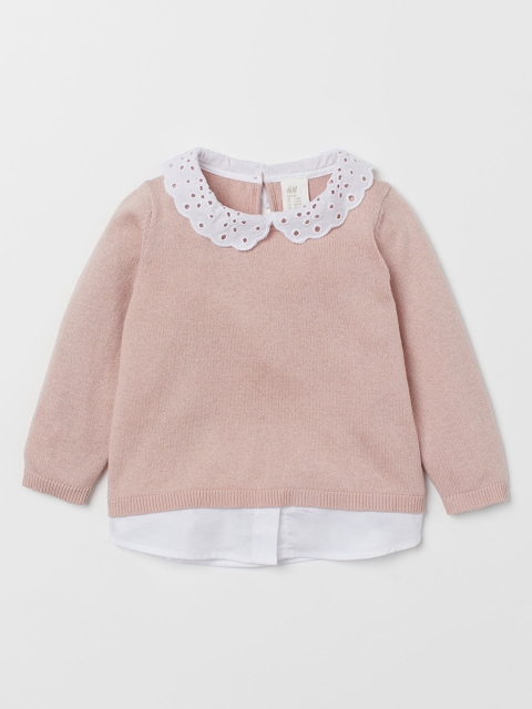

H&M Girls Pink Solid Fine-Knit Jumper With a Collar