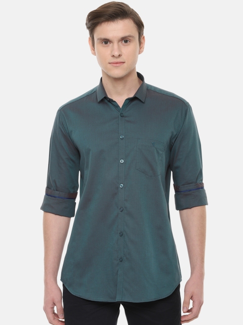 

V Dot Men Green Slim Fit Self Design Casual Shirt