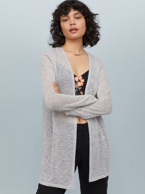 

H&M Women Grey Solid Loose-Knit Sustainable Cardigan