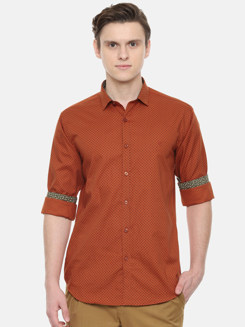 

V Dot Men Orange Slim Fit Printed Casual Shirt