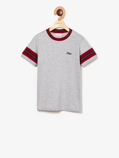 

Lacoste Boys Grey Contrast Striped Sleeves Cotton T-shirt