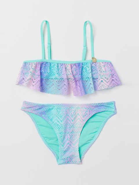 

H&M Girls Purple & Green Flounced Bikini With Lace