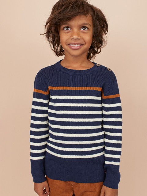 

H&M Boys Blue Striped Fine-Knit Cotton Jumper