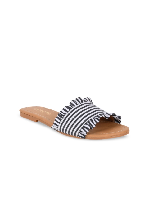 

GNIST Women Black & White Striped Open Toe Flats