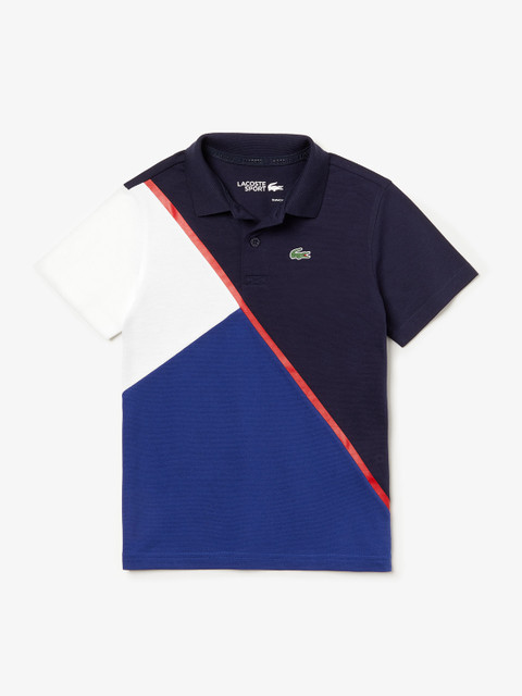 

Lacoste Boys Blue and White SPORT Colourblock Ultra Light Cotton Tennis Polo Shirt