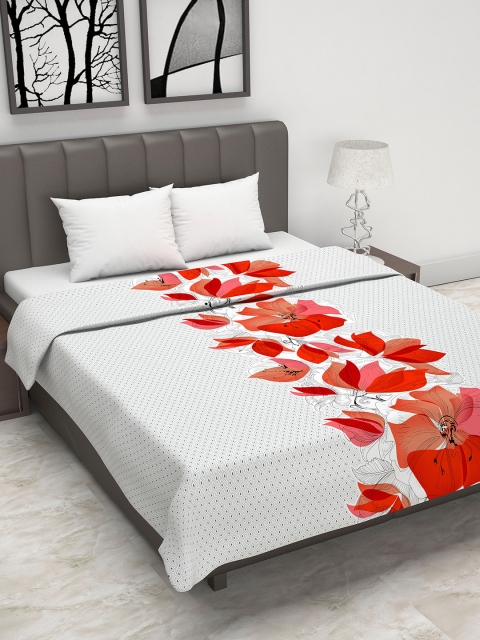 

Divine Casa Off-White & Red Floral AC Room 110 GSM Double Bed Dohar
