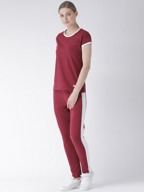 

GRIFFEL Women Maroon Solid T-shirt with Trousers