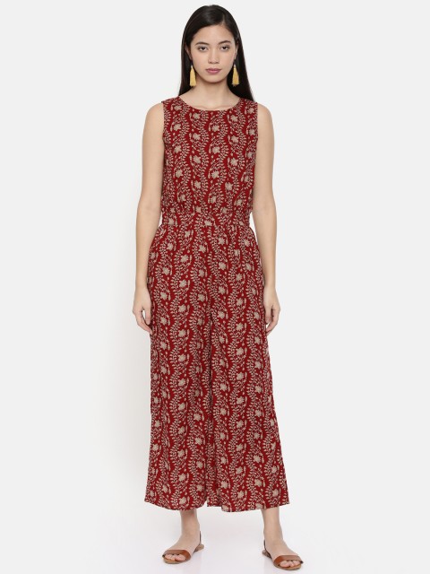 

Chumbak Women Maroon & Beige Printed Basic Jumpsuit