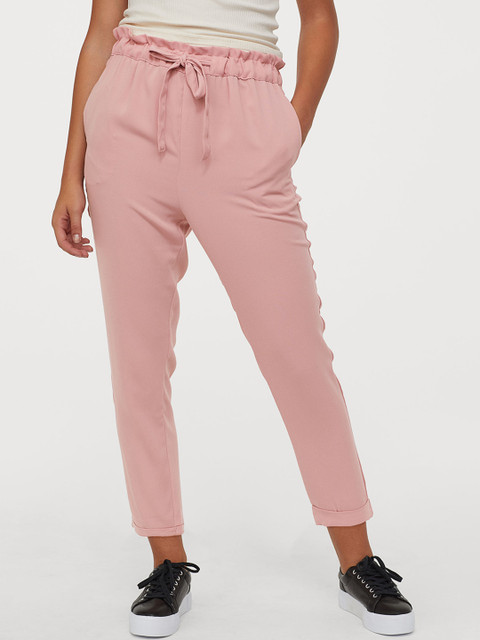 

H&M Women Pink Solid Paper Bag Trousers
