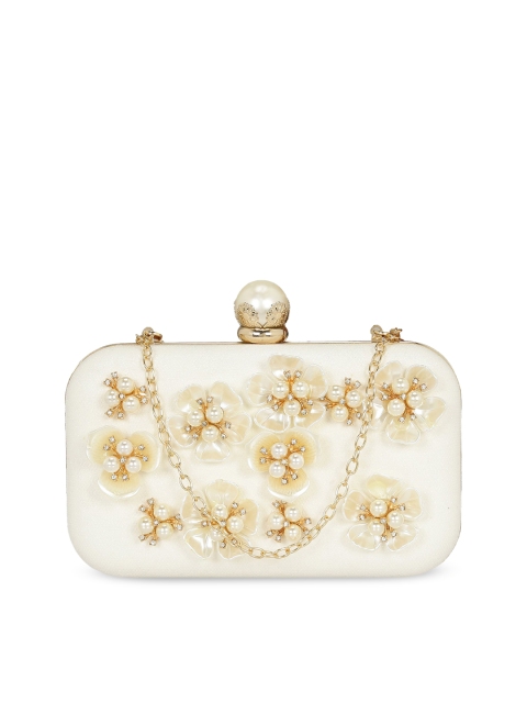 

KLEIO White & Gold-Toned Embellished Box Clutch