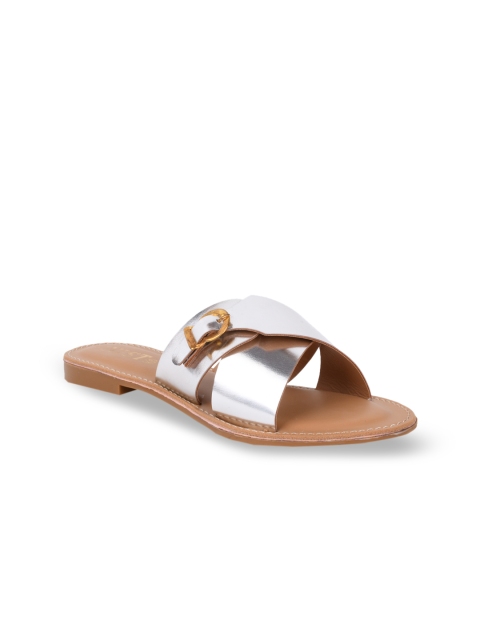 

GNIST Women Silver-Toned Solid Open Toe Flats