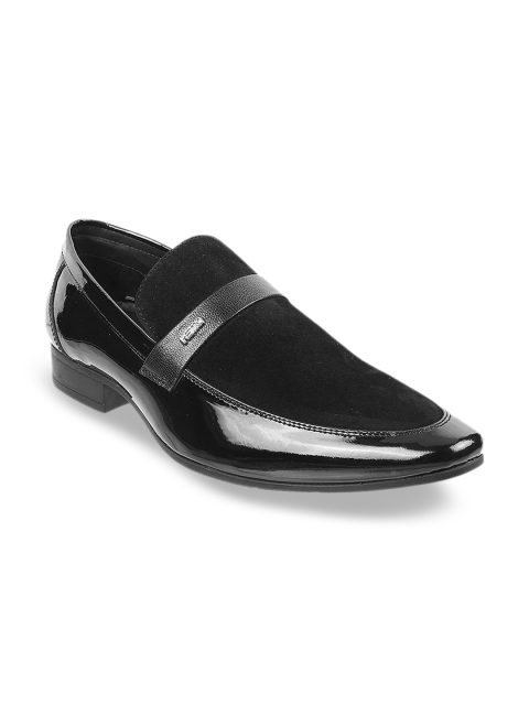

Metro Men Black Solid Leather Formal Slip-Ons