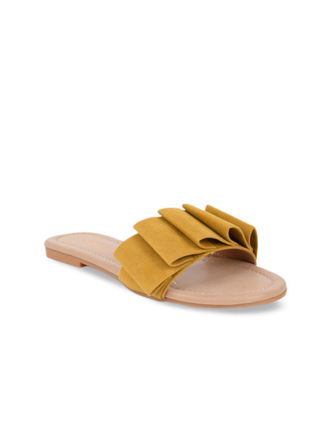 

GNIST Women Yellow Solid Suede Open Toe Flats