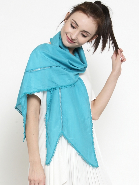 

J Style Women Turquoise Blue Silk Solid Stole
