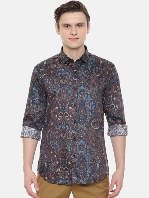 

V Dot Men Grey & Blue Slim Fit Printed Casual Shirt