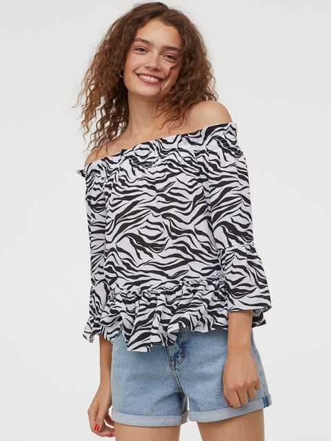 

H&M White & Black Off-The-Shoulder Blouse