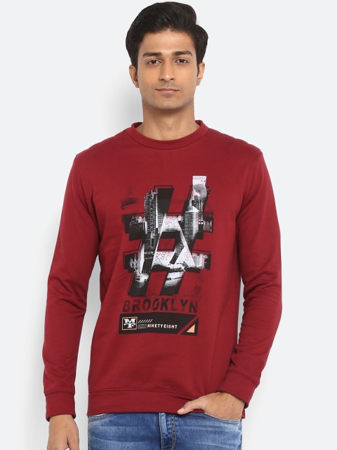 

Mufti Men Maroon Printed Sweatshirt