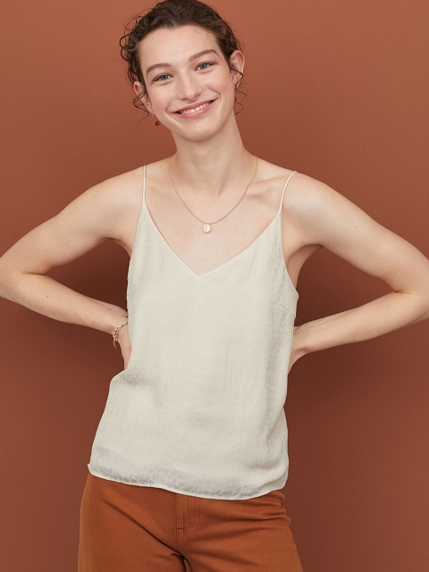 

H&M Women Beige Solid V-Neck Strappy Top