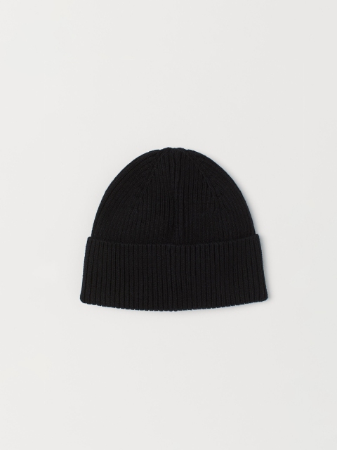 

H&M Men Black Solid Rib-Knit Hat