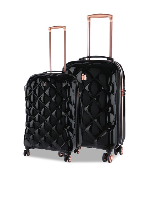 

IT Luggage Set of 2 Black Textured St.Tropez Deux Hard-Sided Trolley Bags