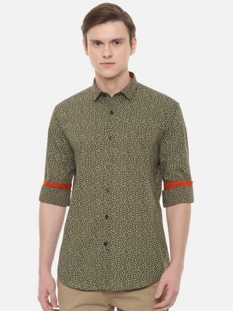 

V Dot Men Olive Green Slim Fit Printed Casual Shirt