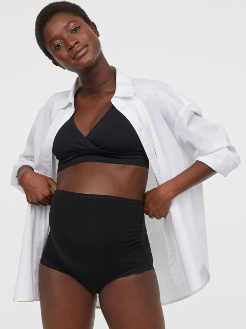 

H&M Women Solid MAMA 2-Pack Cotton Sustainable Briefss 0677840001, Black