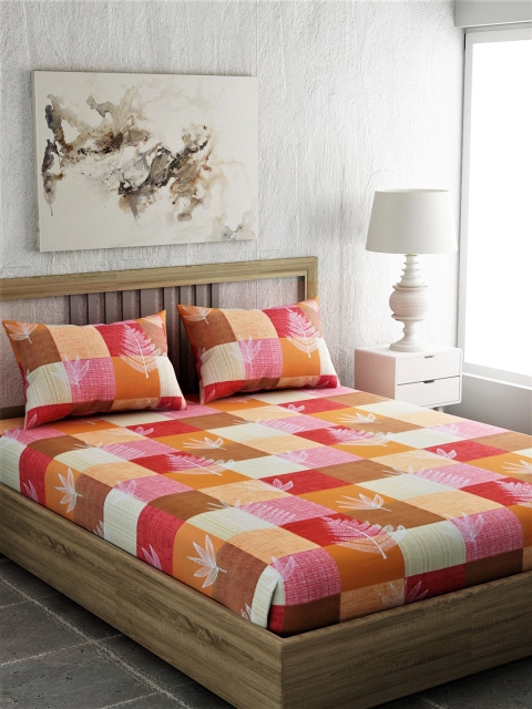 

EverHOME Red & Peach-Coloured Solid 144 TC Cotton 1 Queen Bedsheet with 2 Pillow Covers