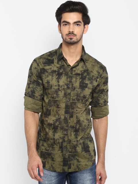 

Mufti Men Olive Green & Black Slim Fit Printed Casual Shirt